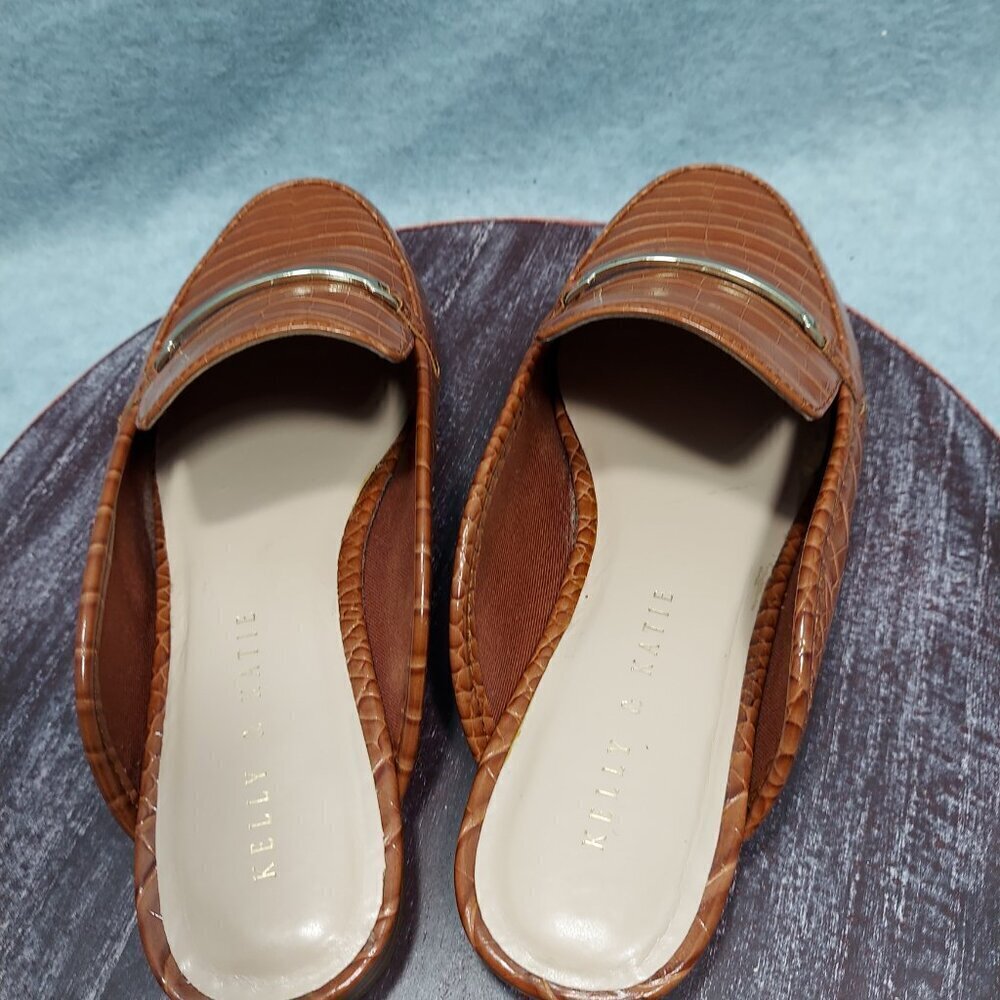 Kelly & Katie Oana Womens Crocodile Embossed Brown Slip-On Mules With Metal Acce - Picture 7 of 8